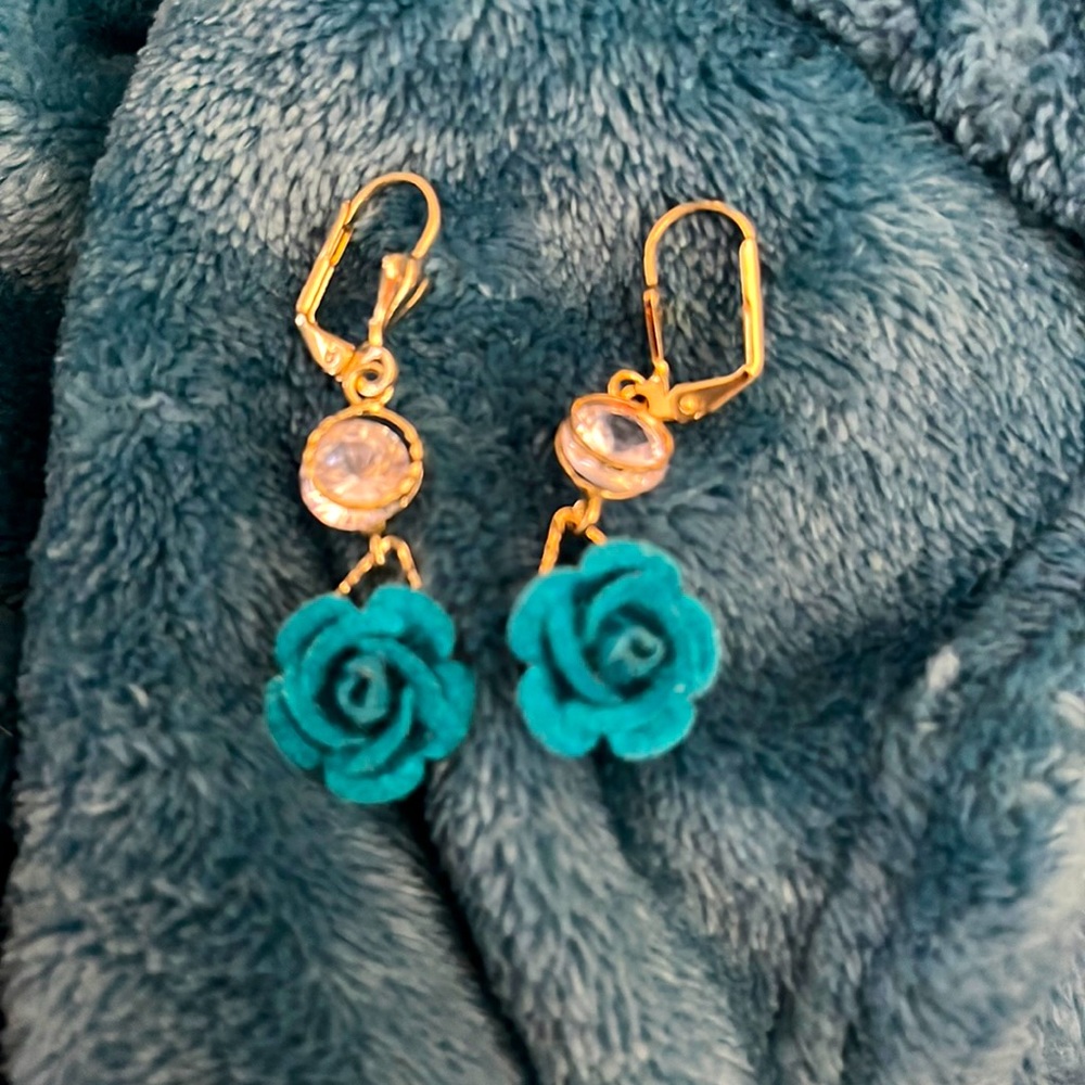 Gold Plated Blue rose Earrings